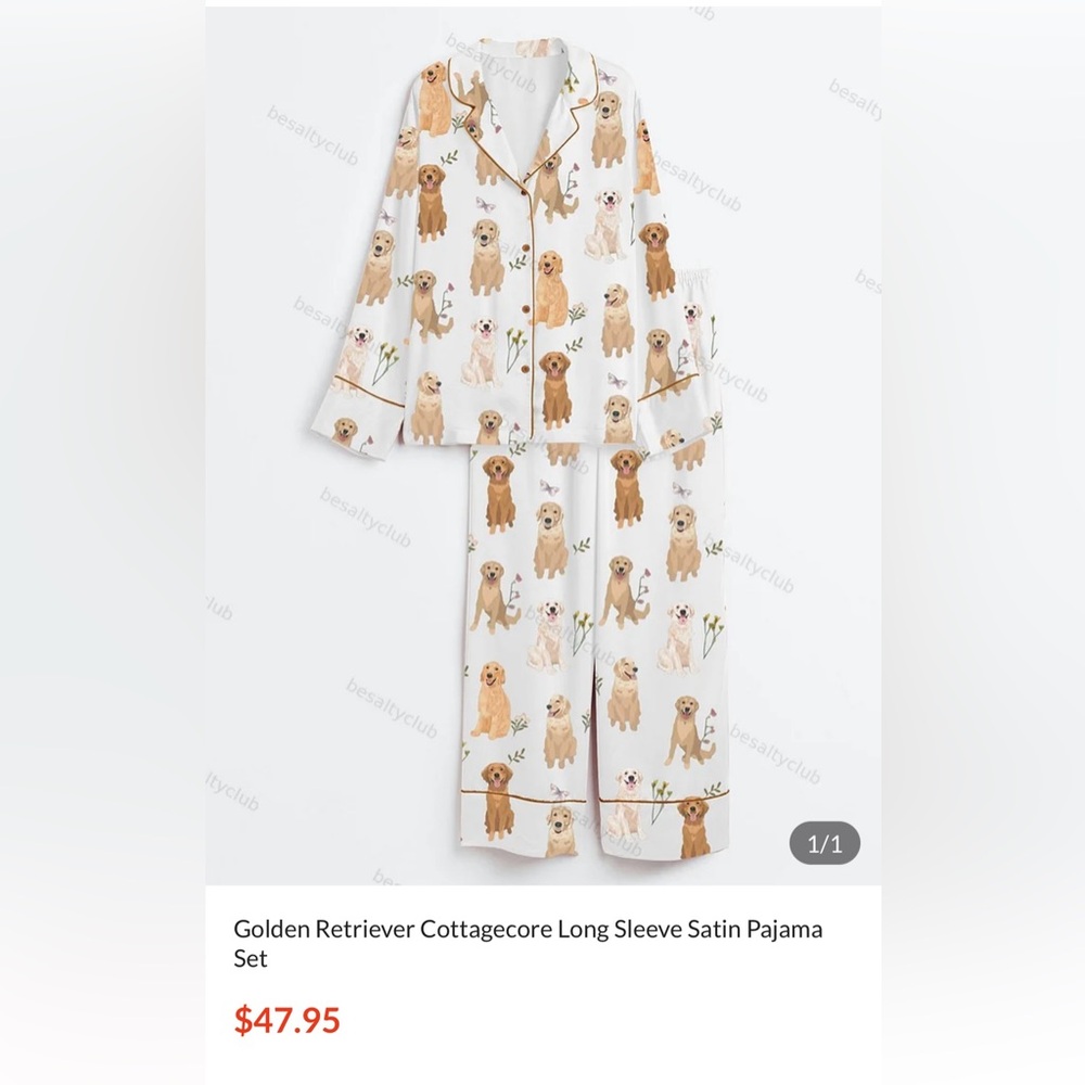Women’s Golden Retriever Satin Pajama Set